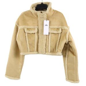 Alo Faux Shearling Snowfall Cropped Jacket In Woodland Tan - Women's Medium NWT
